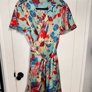 Never Fully Dressed Blue and Red Flutter Sleeve Midi Sundress